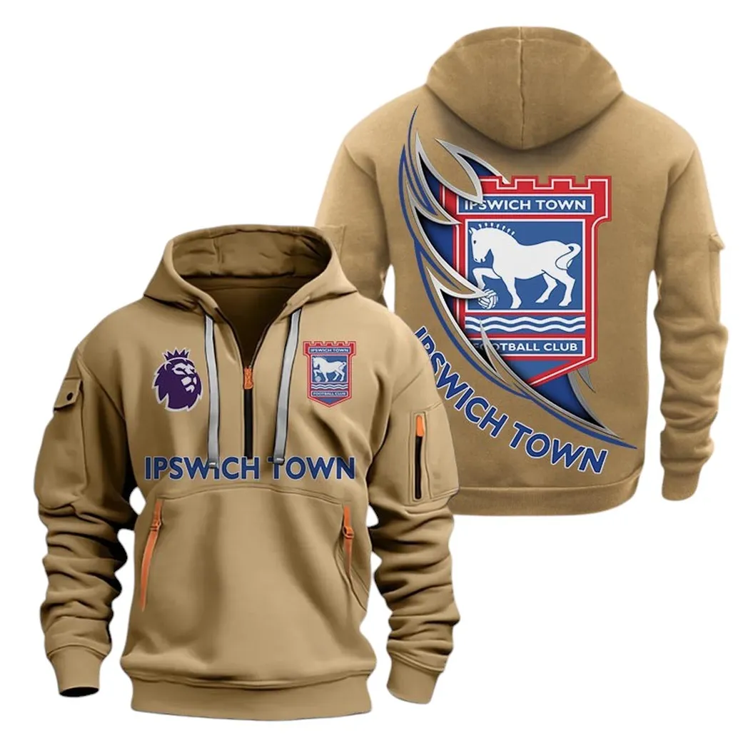 Ipswich Town Hoodie Half Zip, All Over Print Hoodie For Ipswich Town Fans EPL27042525139 - Khaki