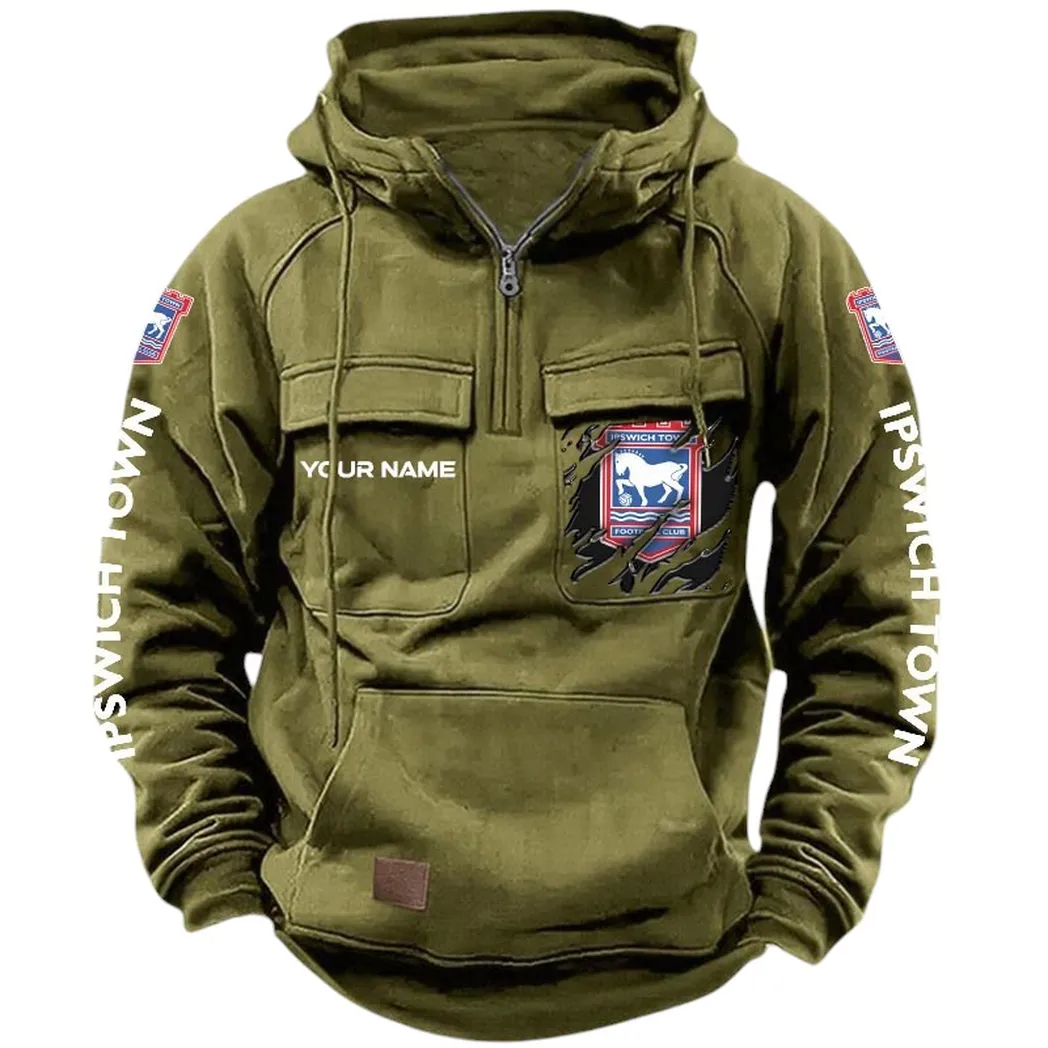 Ipswich Town Hoodie  Tactical Quarter Zip, All Over Print Hoodie Ipswich Town EPL17042625356 - Army Green