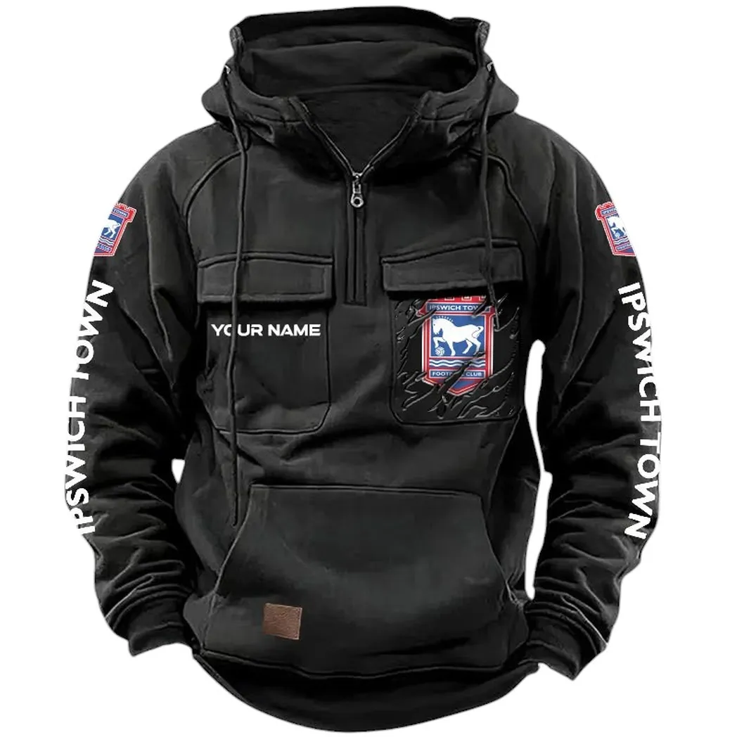 Ipswich Town Hoodie  Tactical Quarter Zip, All Over Print Hoodie Ipswich Town EPL17042625356 - Black