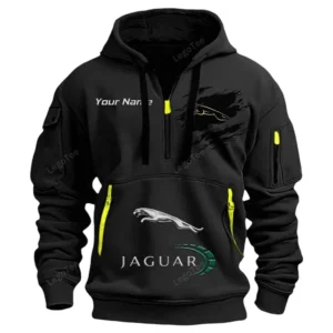 Jaguar Cars Half Zip Hoodie CAR113021425785, Best Gift for Him, Husband, Boyfriend - Black