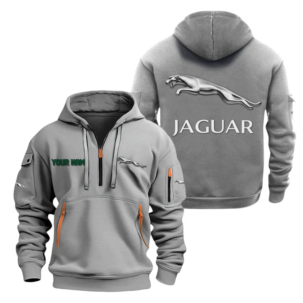 Jaguar Cars Half Zip Hoodie For Men, Gift For Jaguar Cars Lovers CAR20022125750 - Gray