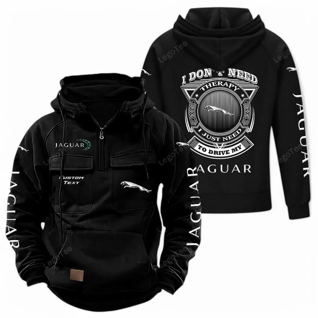 Jaguar Cars Tactical Quarter Zip Hoodie CAR106021525009, Gifts For Men, Him, Husband, Boyfriend - Black