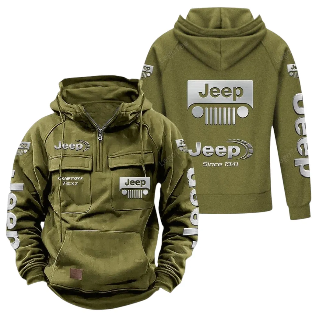 Jeep Tactical Quarter Zip Hoodie, Gift For Jeep Lovers, Gift For Him, Husband, Boyfriend - Army Green CAR96021425671-1
