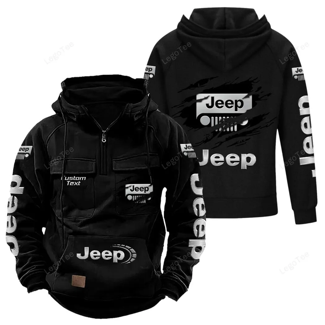 Jeep Tactical Quarter Zip Hoodie, Gift For Jeep Lovers, Gift For Him, Husband, Boyfriend - Black CAR122021425014-2