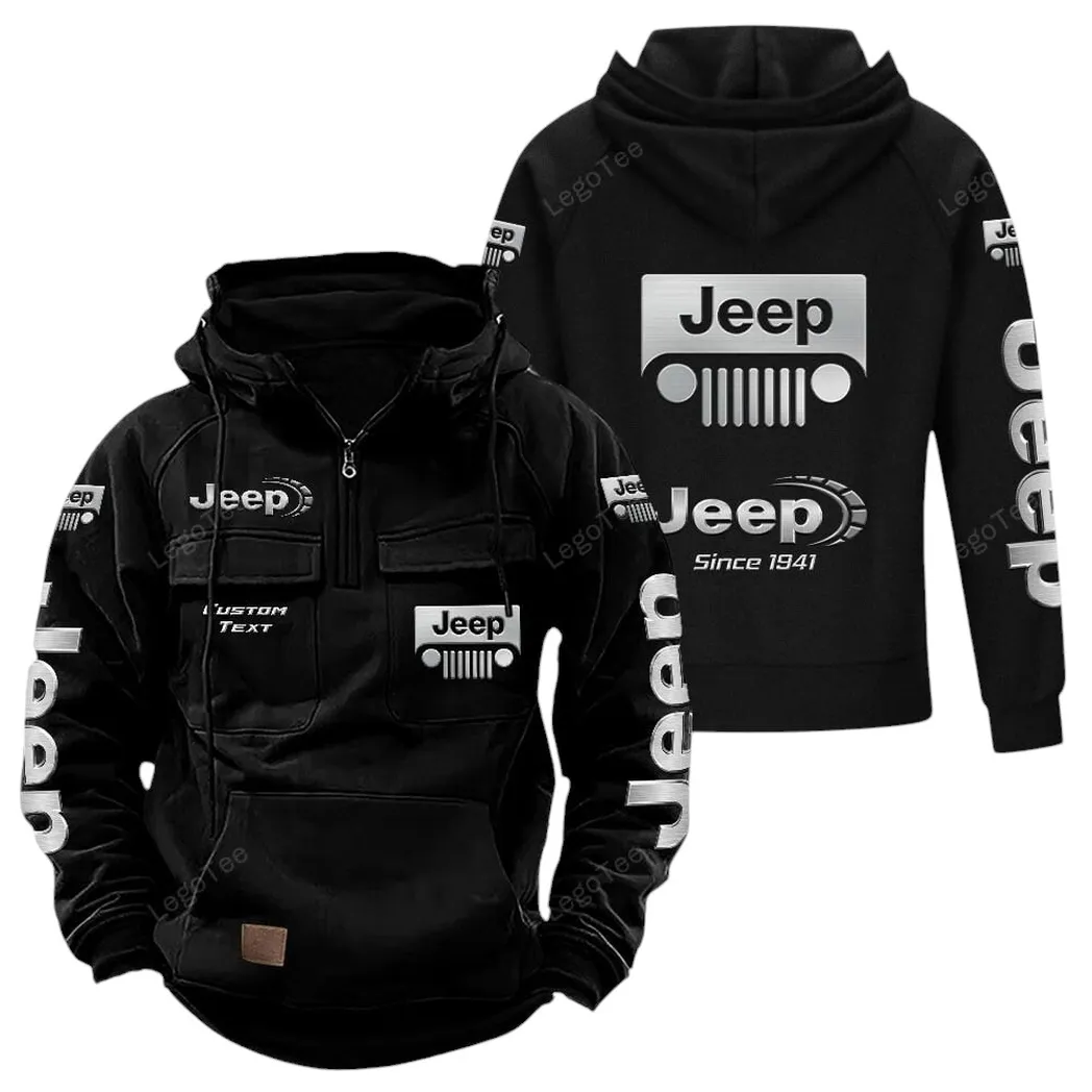Jeep Tactical Quarter Zip Hoodie, Gift For Jeep Lovers, Gift For Him, Husband, Boyfriend - Black CAR96021425671-2