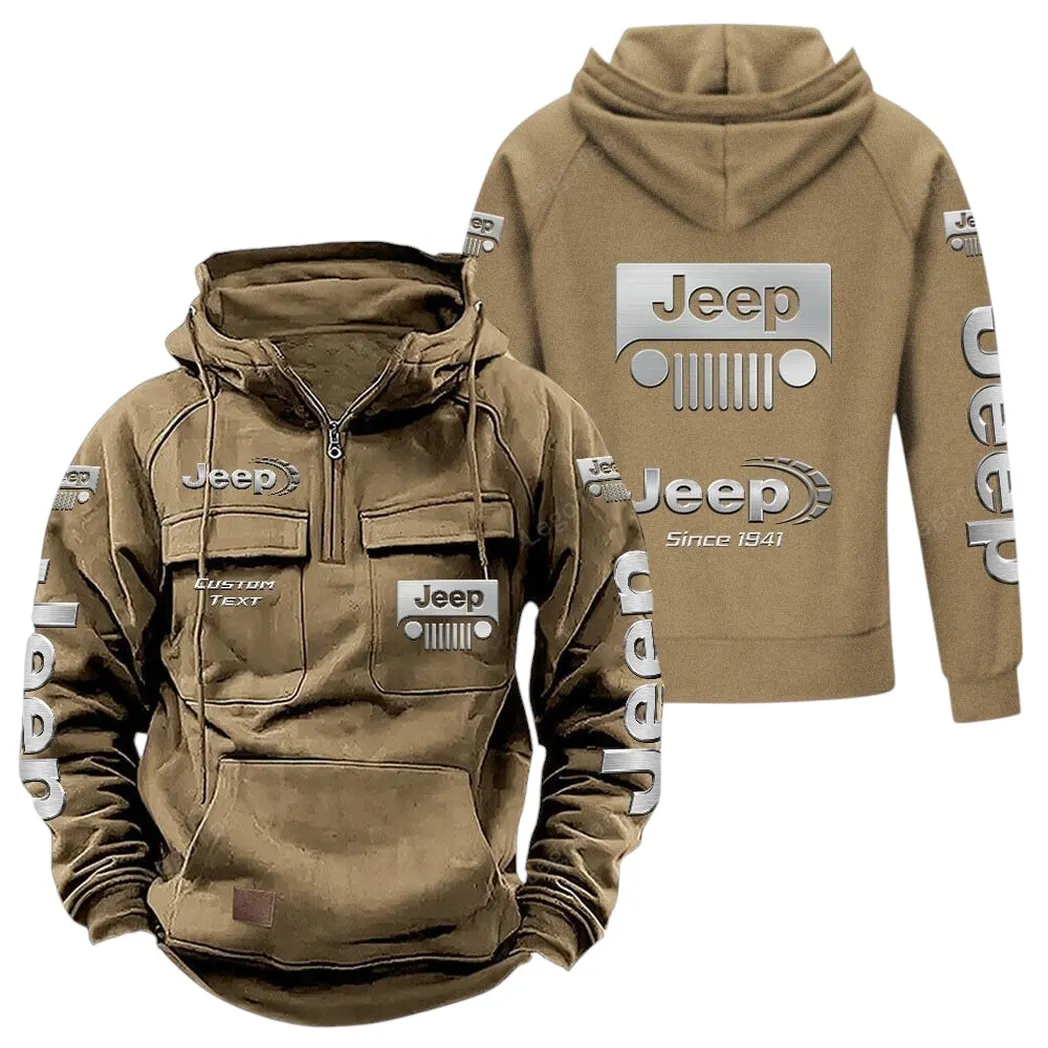 Jeep Tactical Quarter Zip Hoodie, Gift For Jeep Lovers, Gift For Him, Husband, Boyfriend - Khaki CAR96021425671-4