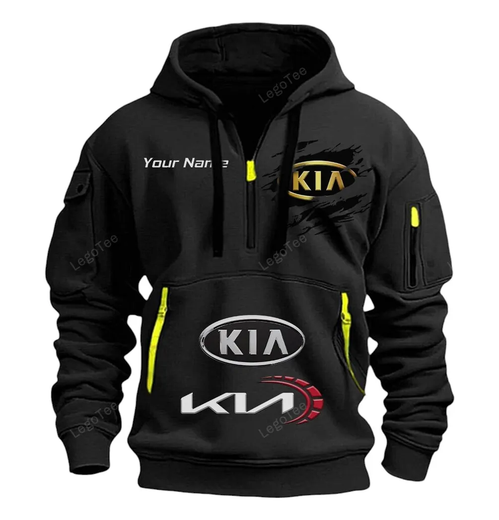 Kia Half Zip Hoodie CAR113021425831, Best Gift for Him, Husband, Boyfriend - Black