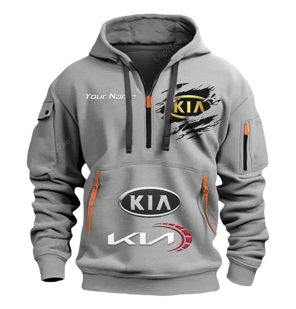 Kia Half Zip Hoodie CAR113021425831, Best Gift for Him, Husband, Boyfriend - Gray