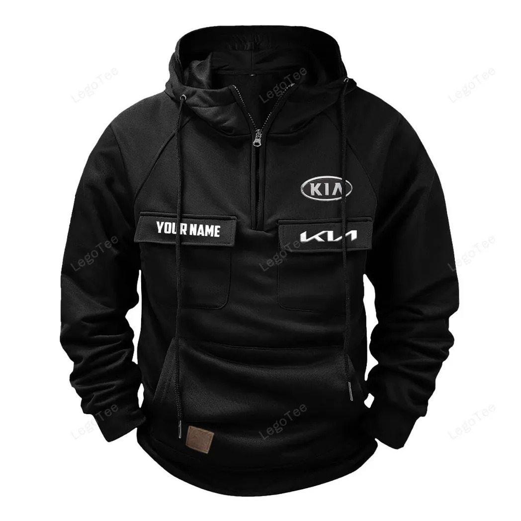 Kia Tactical Quarter Zip Hoodie, Gift For Kia Lovers, Gift For Him, Husband, Boyfriend - Black CAR109021425399-2