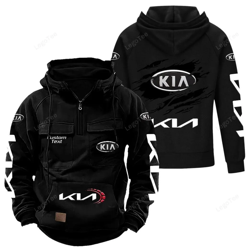 Kia Tactical Quarter Zip Hoodie, Gift For Kia Lovers, Gift For Him, Husband, Boyfriend - Black CAR122021425045-2