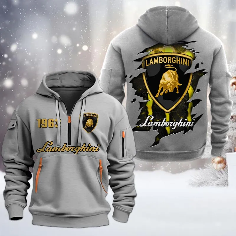 Lamborghini Half Zip Hoodie, All Over Print Half Zip Hoodies For Men CAR198032766 - Gray