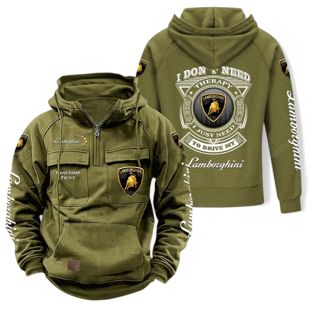 Lamborghini Tactical Quarter Zip Hoodie CAR106021525029, Gifts For Men, Him, Husband, Boyfriend - Army Green