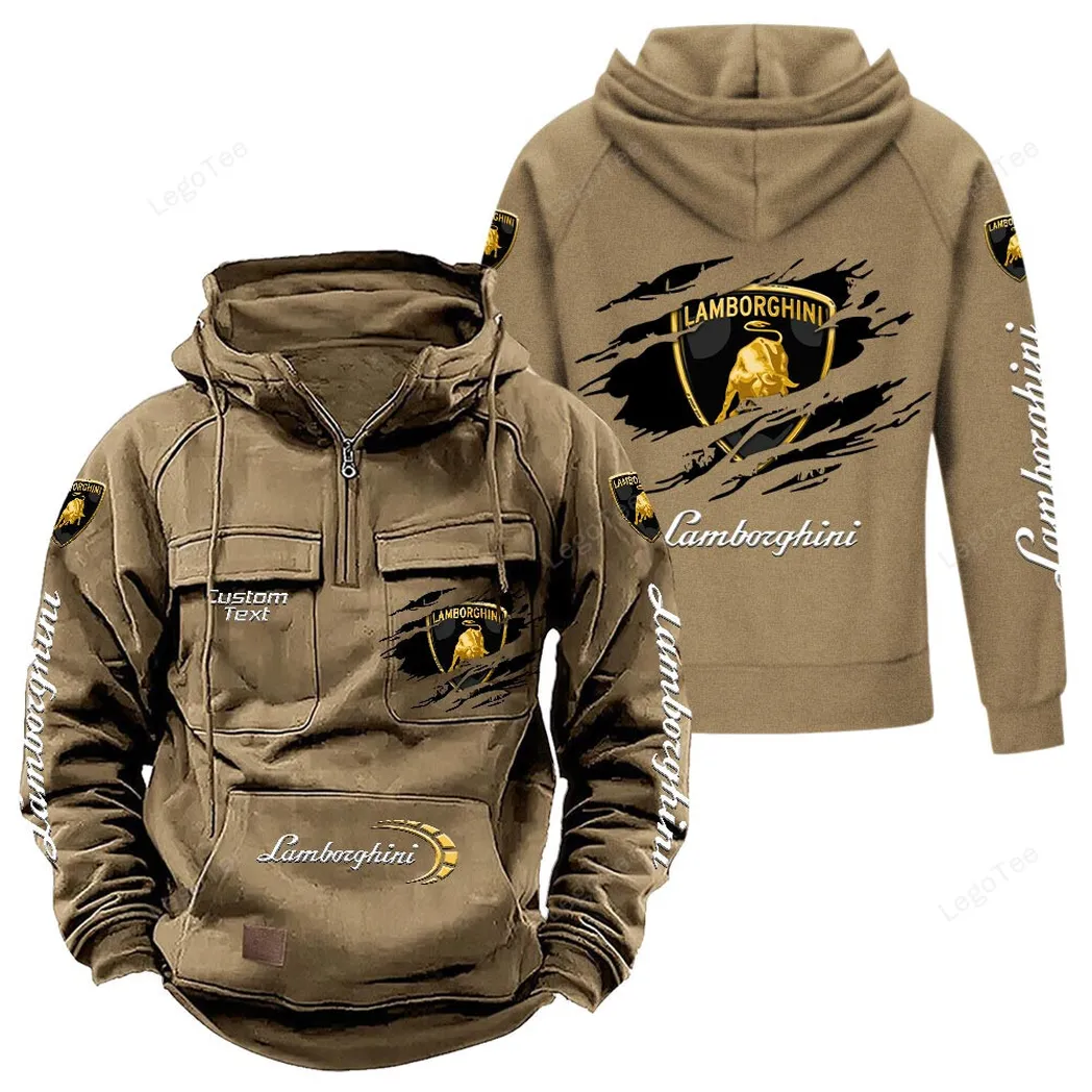 Lamborghini Tactical Quarter Zip Hoodie, Gift For Lamborghini Lovers, Gift For Him, Husband, Boyfriend - Khaki CAR122021425007-4