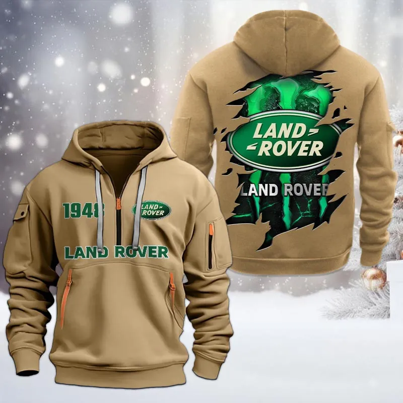 Land Rover Half Zip Hoodie, All Over Print Half Zip Hoodies For Men CAR198032776 - Khaki