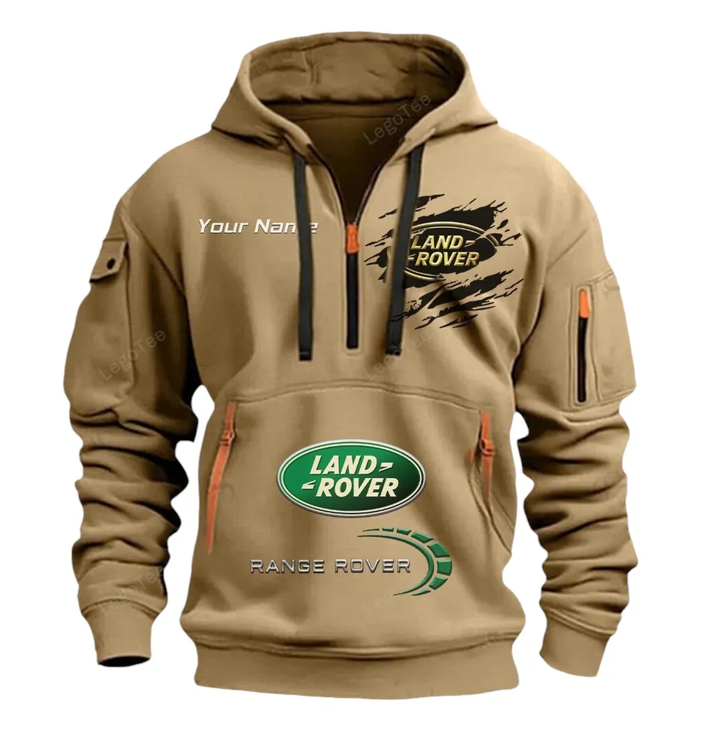 Land Rover Half Zip Hoodie CAR113021425834, Best Gift for Him, Husband, Boyfriend - Khaki