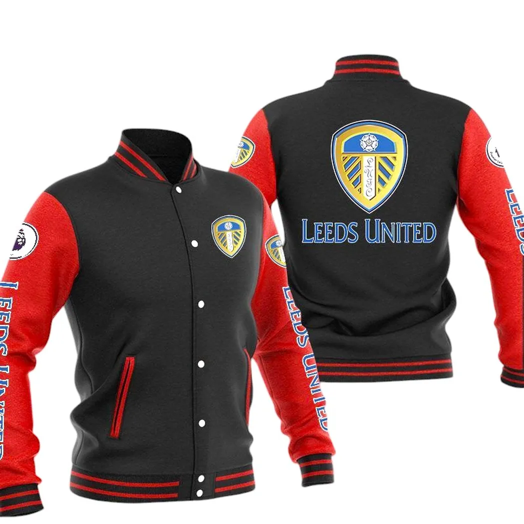 Leeds United EPL Baseball Jacket SPO1320011, Gift For Fan Leeds United - Red Black
