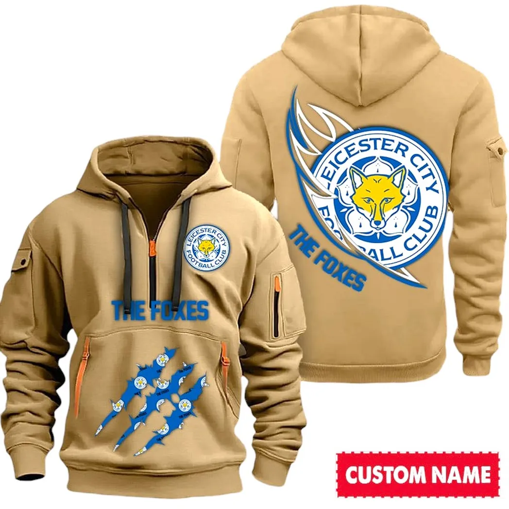 Leicester City EPL Hoodie Half Zipp SPO0120011, Gift For Fan Leicester City - Khaki