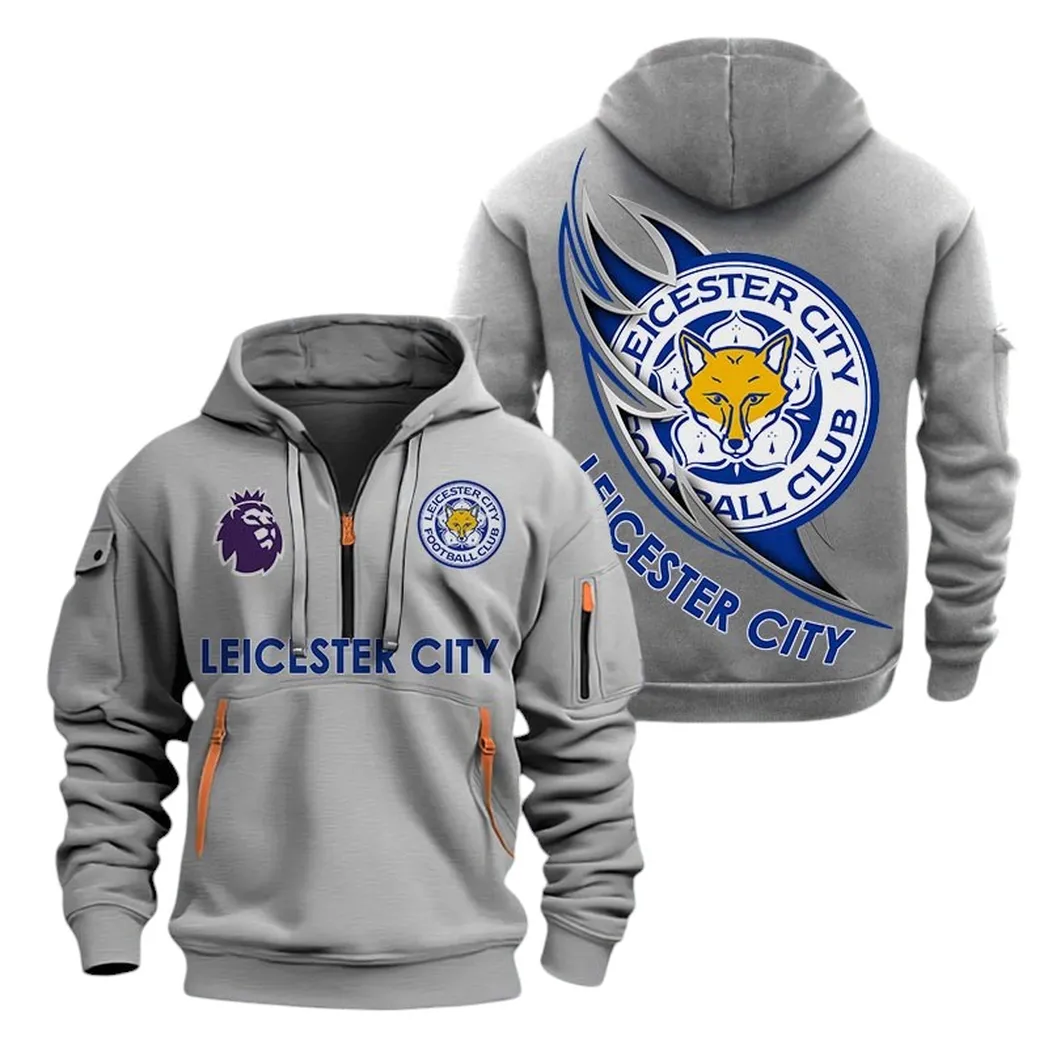 Leicester City Hoodie Half Zip, All Over Print Hoodie For Leicester City Fans EPL27042525120 - Gray