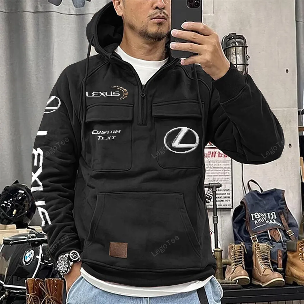 Lexus Tactical Quarter Zip Hoodie CAR106021525069, Gifts For Men, Him, Husband, Boyfriend - Black