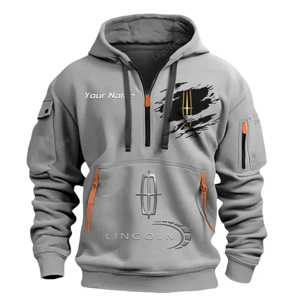 Lincoln Half Zip Hoodie CAR113021425837, Best Gift for Him, Husband, Boyfriend - Gray