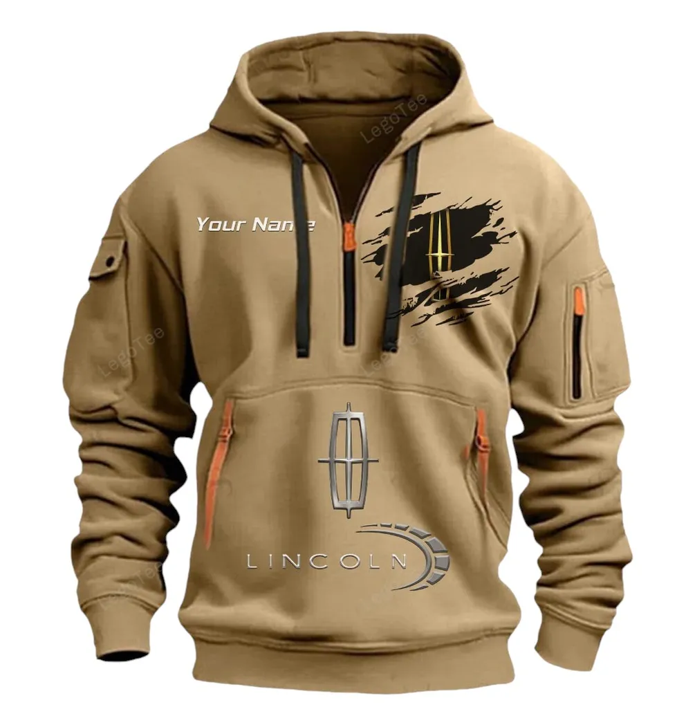 Lincoln Half Zip Hoodie CAR113021425837, Best Gift for Him, Husband, Boyfriend - Khaki