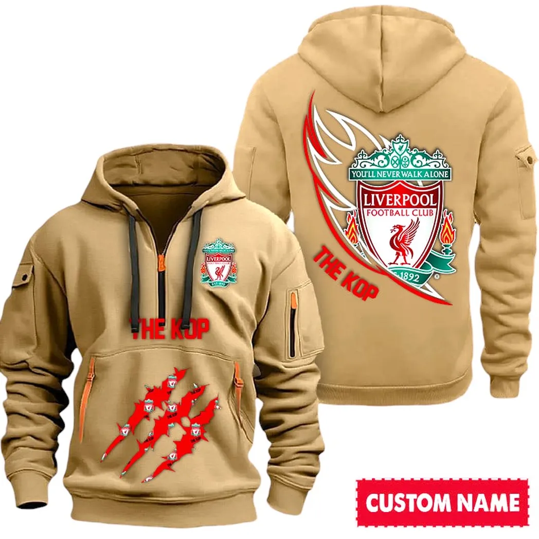 Liverpool EPL Hoodie Half Zipp SPO0120012, Gift For Fan Liverpool - Khaki