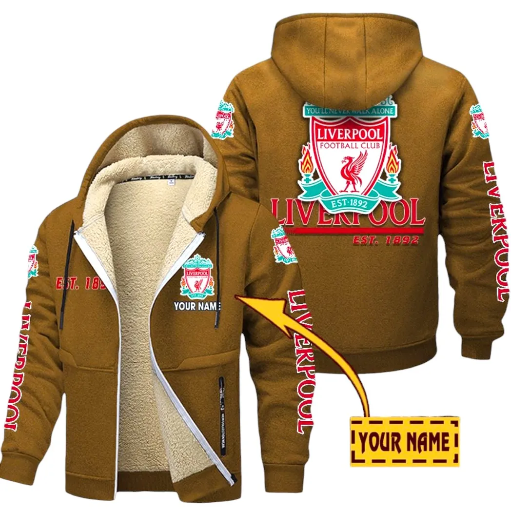 Liverpool EPL Lamb Fleece Thick Coat SPO0520001, Gift For Fan Liverpool - Brown