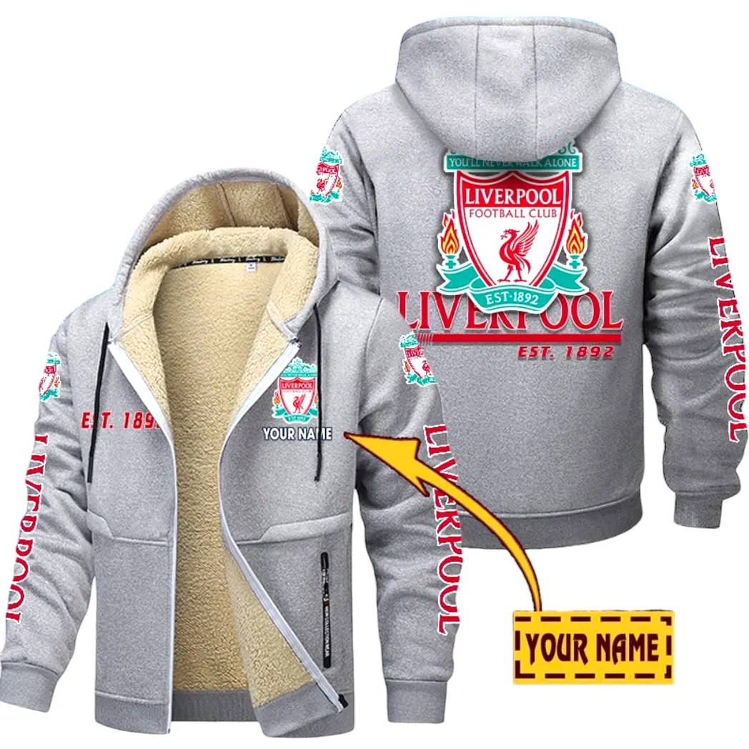 Liverpool EPL Lamb Fleece Thick Coat SPO0520001, Gift For Fan Liverpool - Light Gray