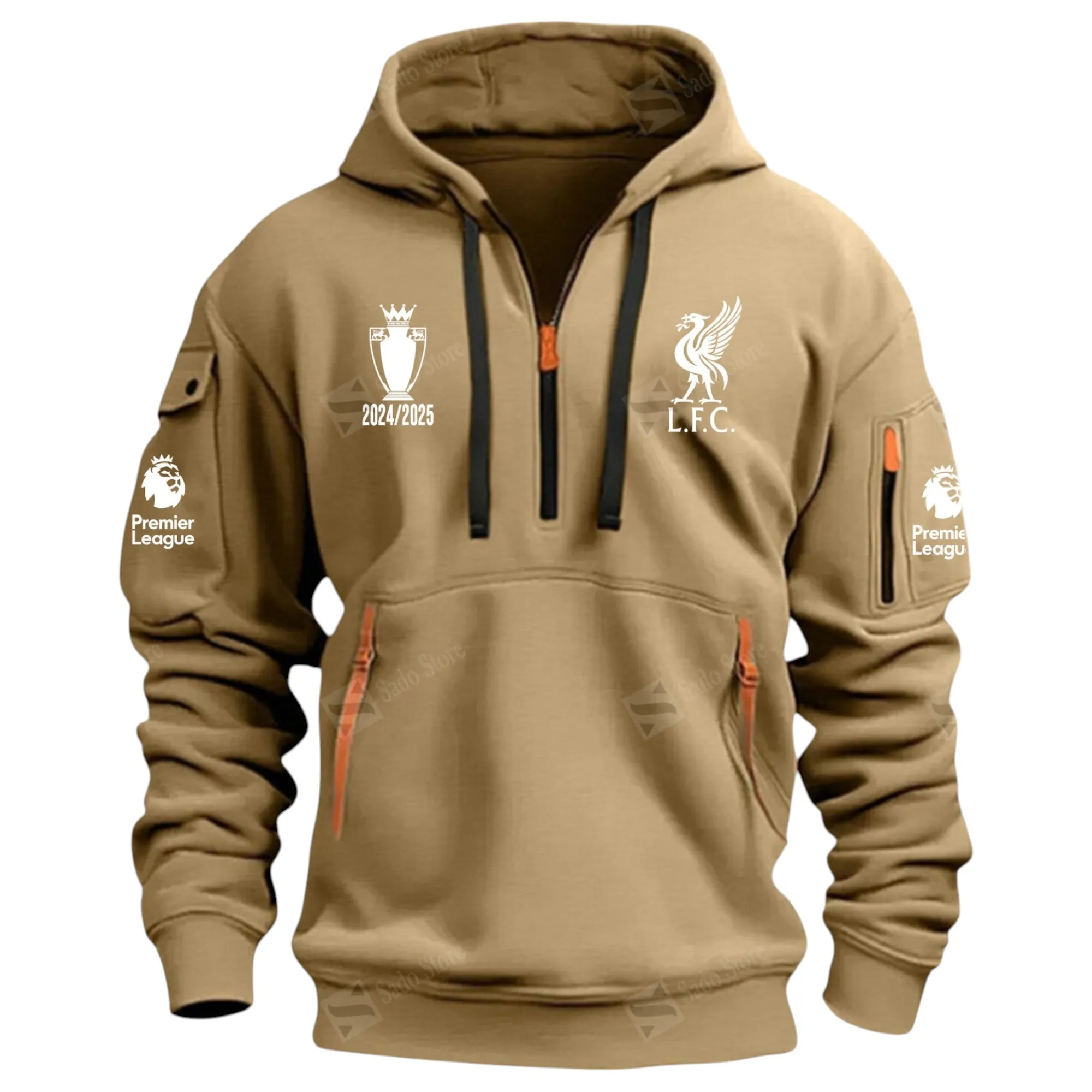 Liverpool Hoodie Half Zip Premier League Champions 2025 EPL40050825888 - Khaki