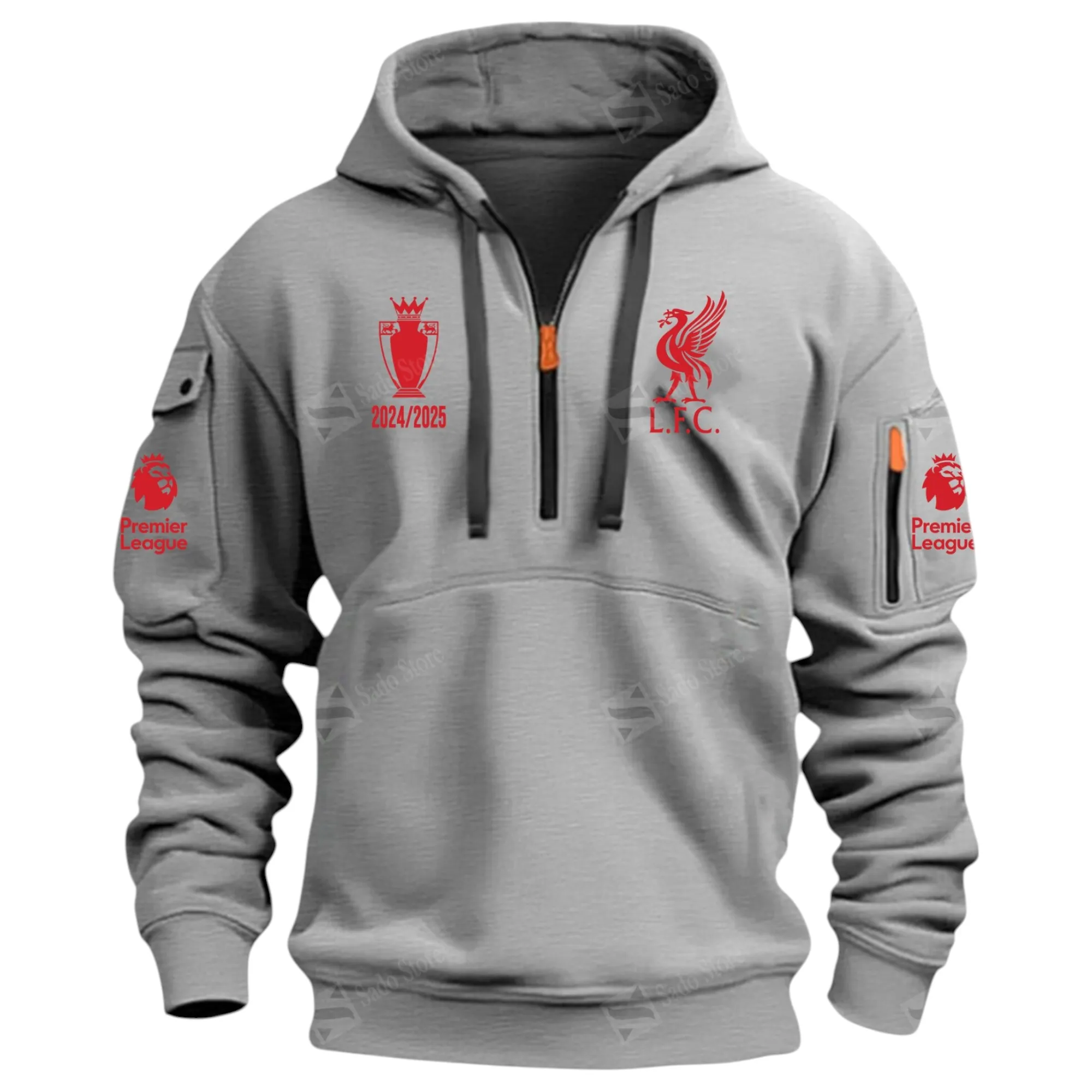 Liverpool Hoodie Half Zip Premier League Champions 2025 EPL40050825889 - Gray
