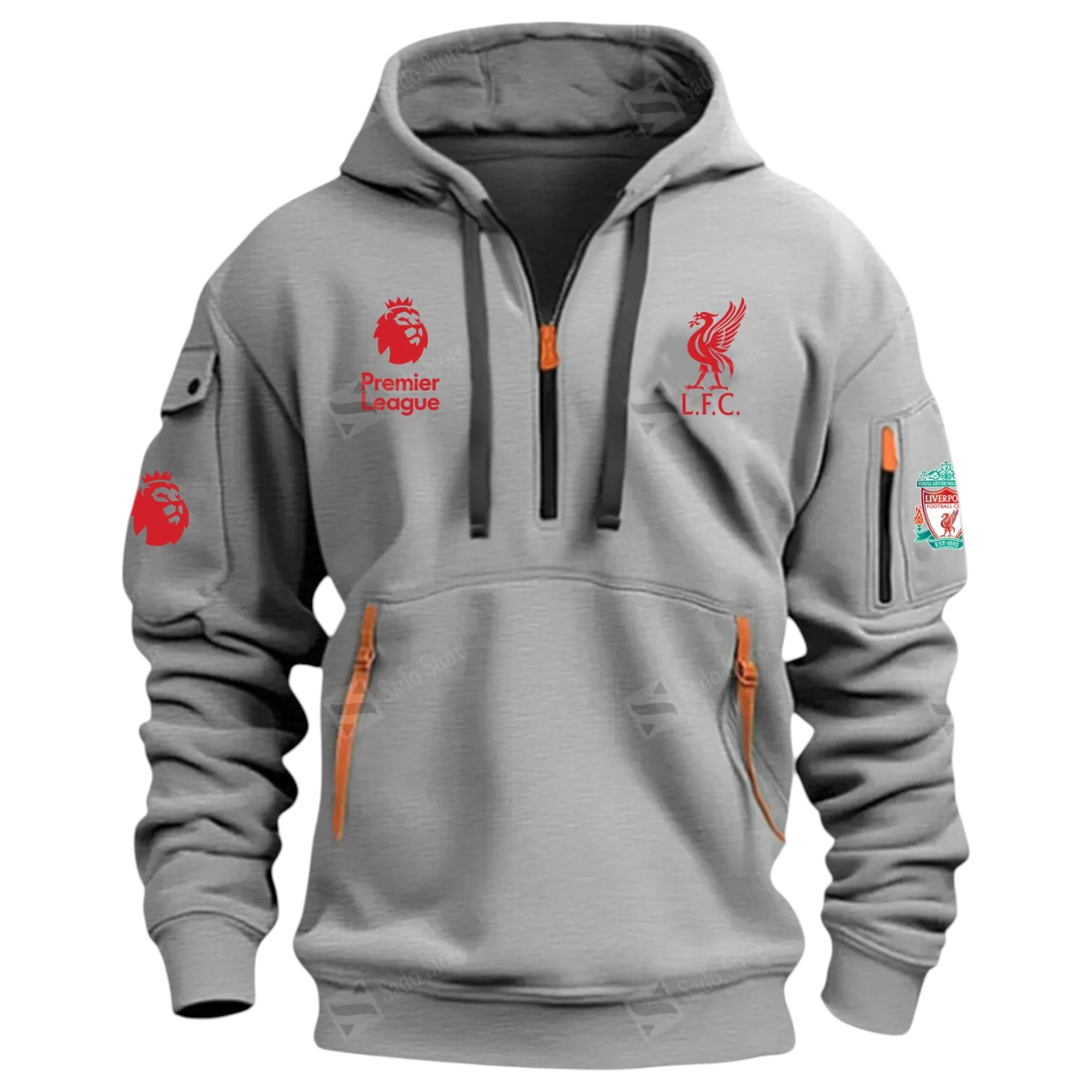 Liverpool Hoodie Half Zip Premier League Champions 2025 EPL40050825890 - Gray
