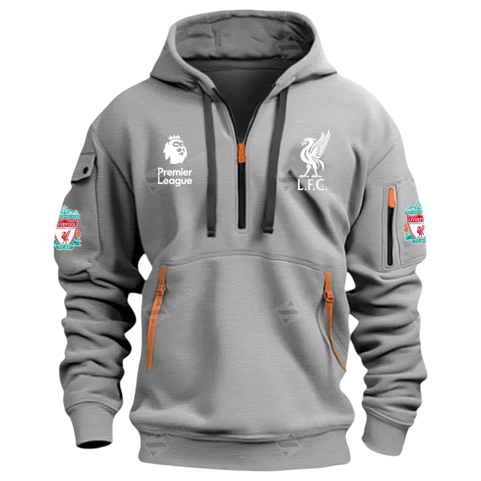 Liverpool Hoodie Half Zip Premier League Champions 2025 EPL40050825894 - Gray