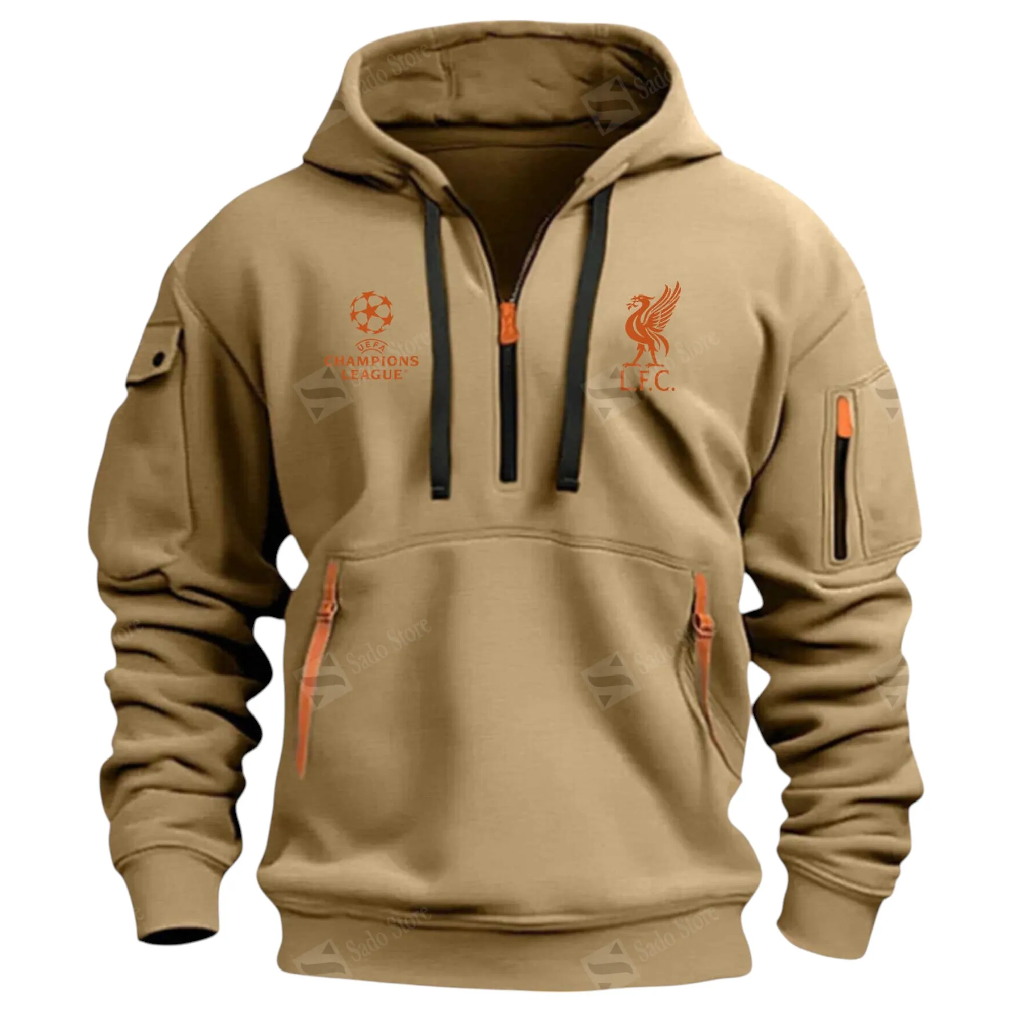 Liverpool Hoodie Half Zip Premier League Champions 2025 EPL40050825896 - Khaki