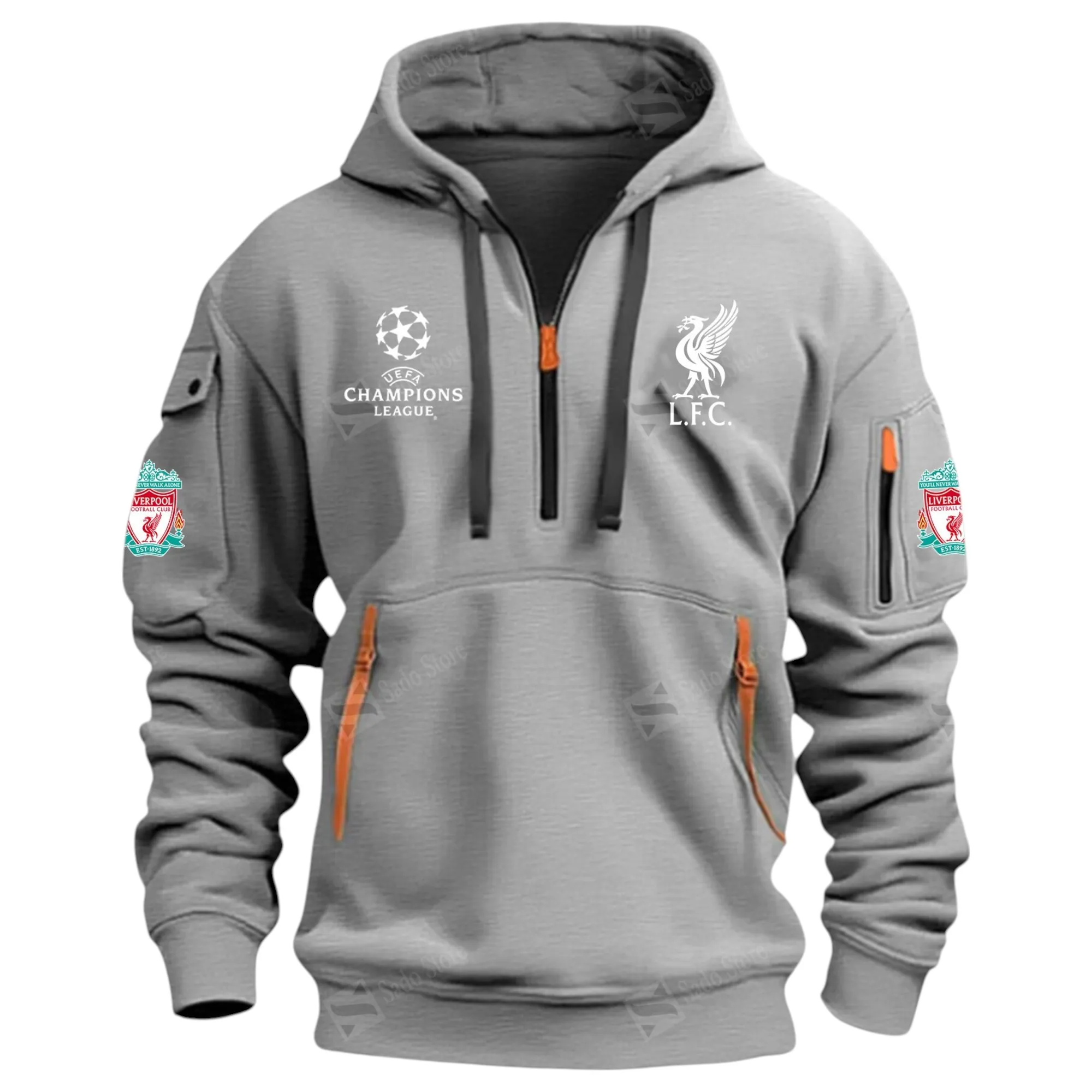 Liverpool Hoodie Half Zip Premier League Champions 2025 EPL40050825897 - Gray