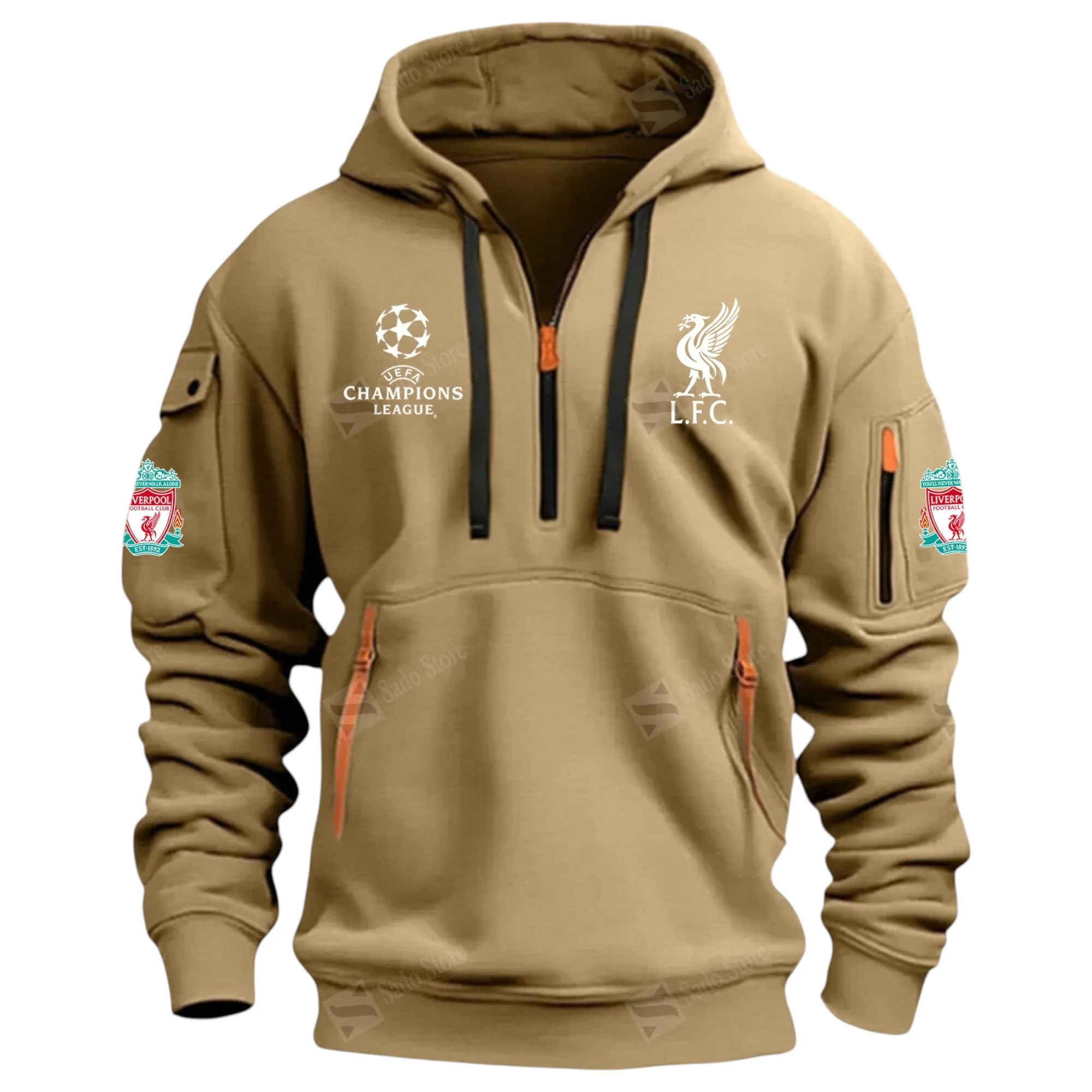 Liverpool Hoodie Half Zip Premier League Champions 2025 EPL40050825897 - Khaki