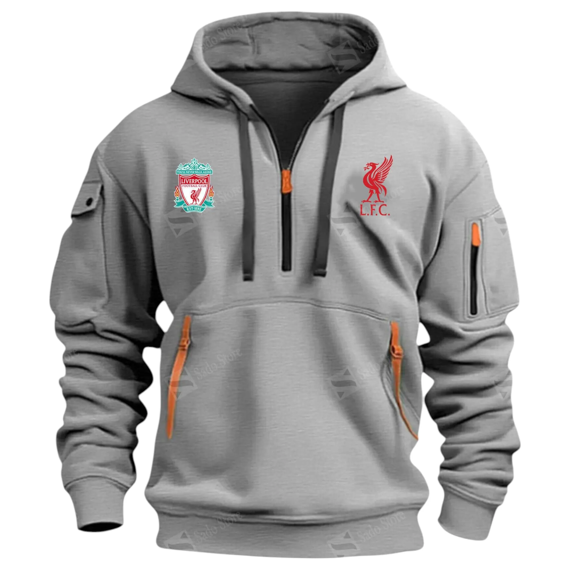 Liverpool Hoodie Half Zip Premier League Champions 2025 EPL40050825904 - Gray
