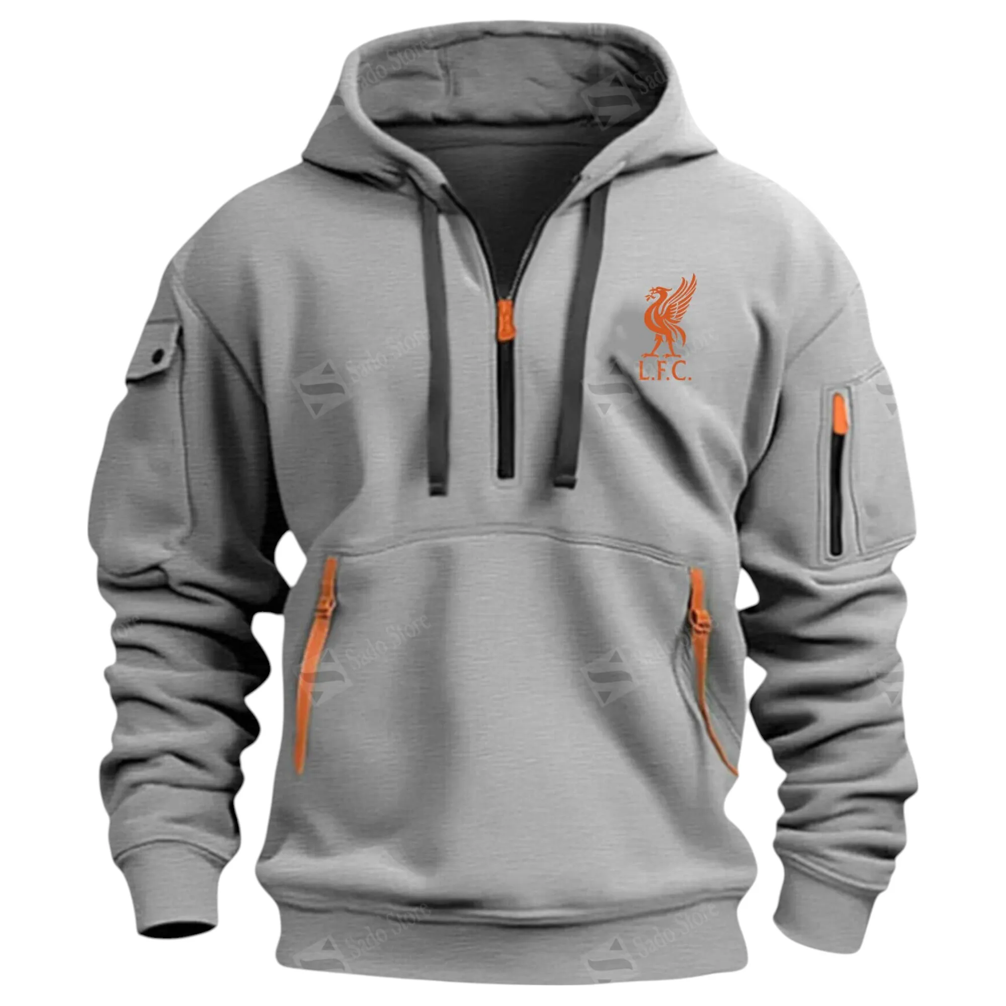Liverpool Hoodie Half Zip Premier League Champions 2025 EPL40050825906 - Gray