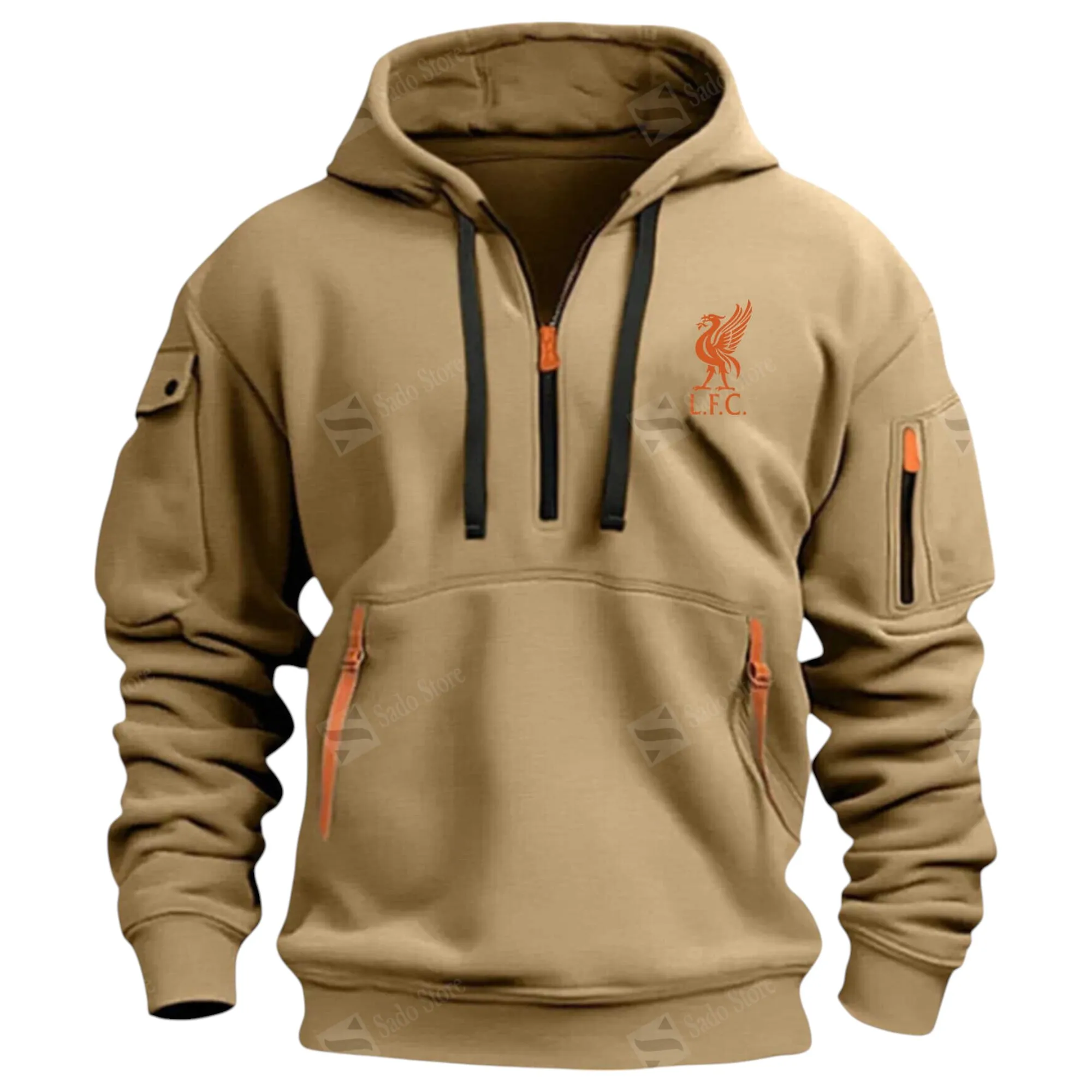 Liverpool Hoodie Half Zip Premier League Champions 2025 EPL40050825906 - Khaki
