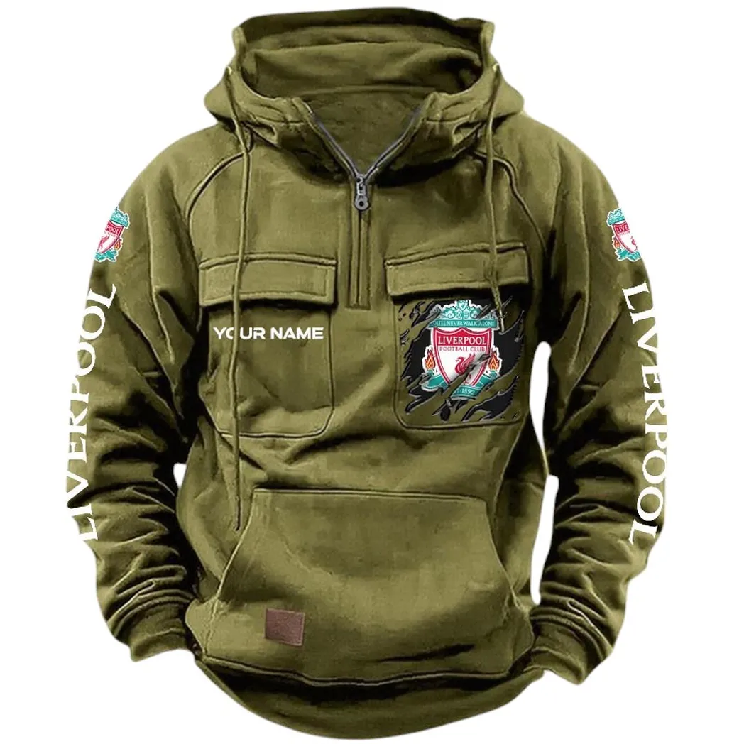 Liverpool Hoodie  Tactical Quarter Zip, All Over Print Hoodie Liverpool EPL17042625333 - Army Green