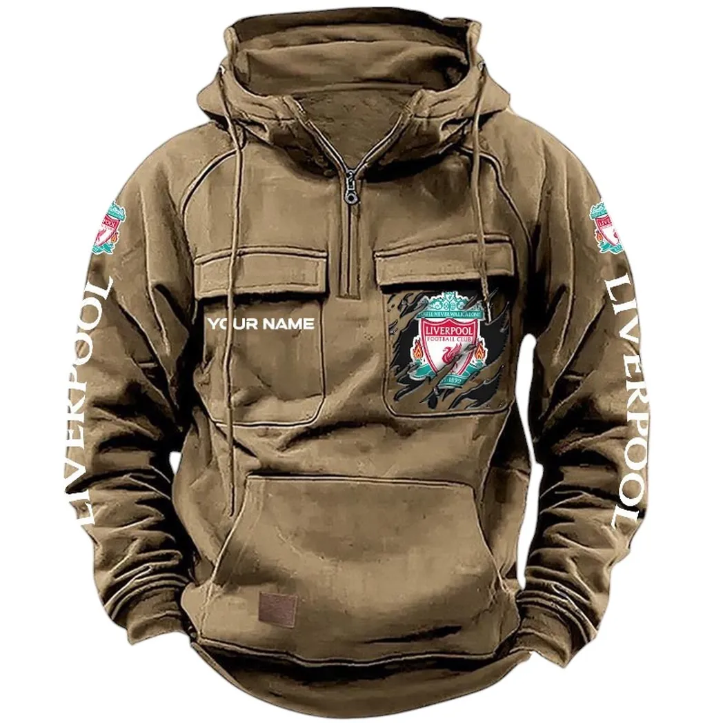 Liverpool Hoodie  Tactical Quarter Zip, All Over Print Hoodie Liverpool EPL17042625333 - Khaki