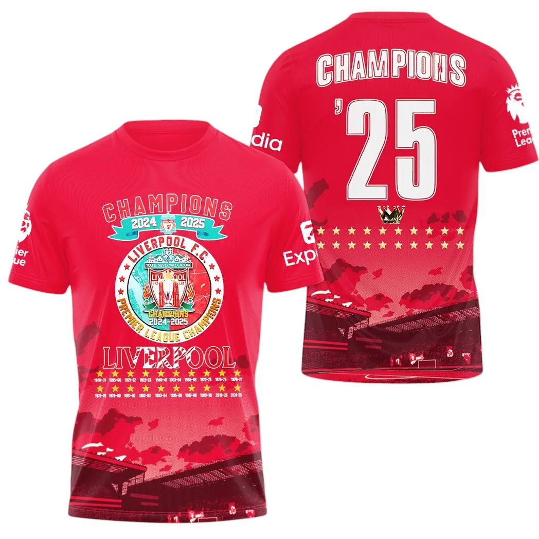 Liverpool T-Shirt Premier League Champions 2025 Unisex T-Shirt EPL4105062064