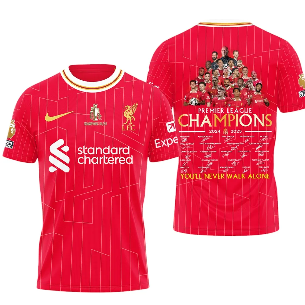 Liverpool T-Shirt Premier League Champions 2025 Unisex T-Shirt EPL4105062116