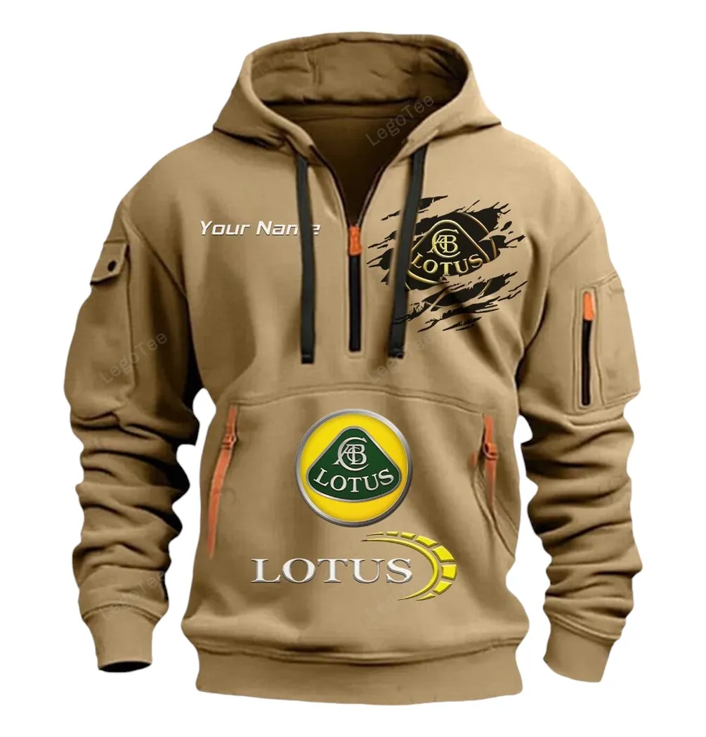 Lotus Cars Half Zip Hoodie CAR113021425835, Best Gift for Him, Husband, Boyfriend - Khaki