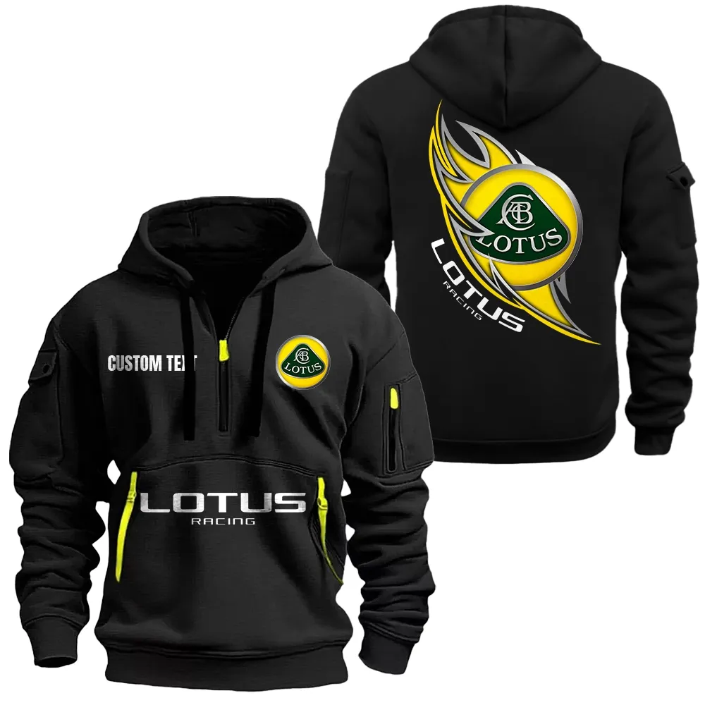 Lotus Cars Hoodie Half Zipper CAR1701112124, CAR All Over Print Hoodie Half Zipper - Black