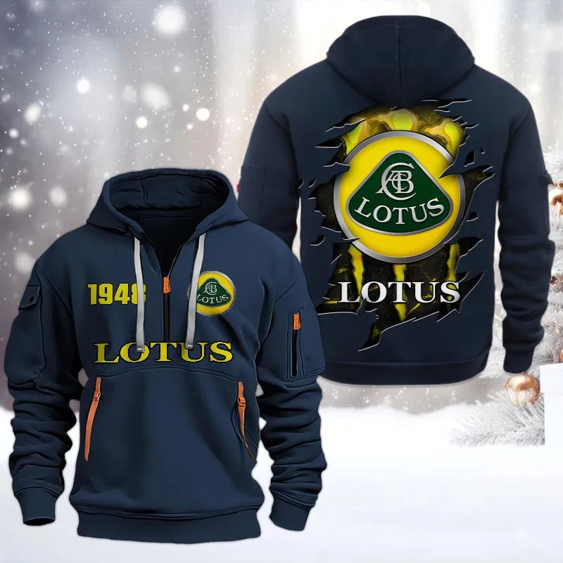 Lotus Half Zip Hoodie, All Over Print Half Zip Hoodies For Men CAR198032736 - Navy