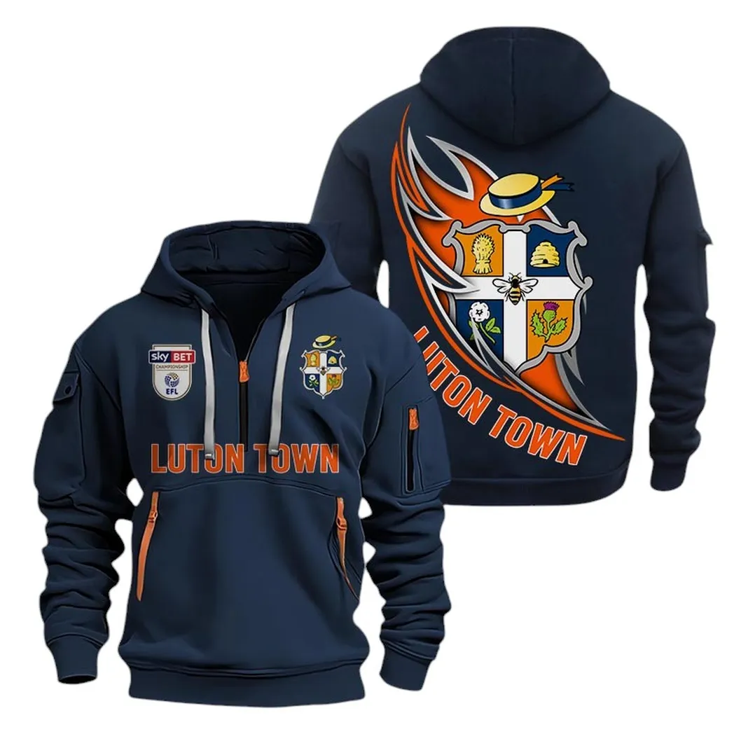 Luton Town Hoodie Half Zip, All Over Print Hoodie For Luton Town Fans EPL27042525152 - Navy