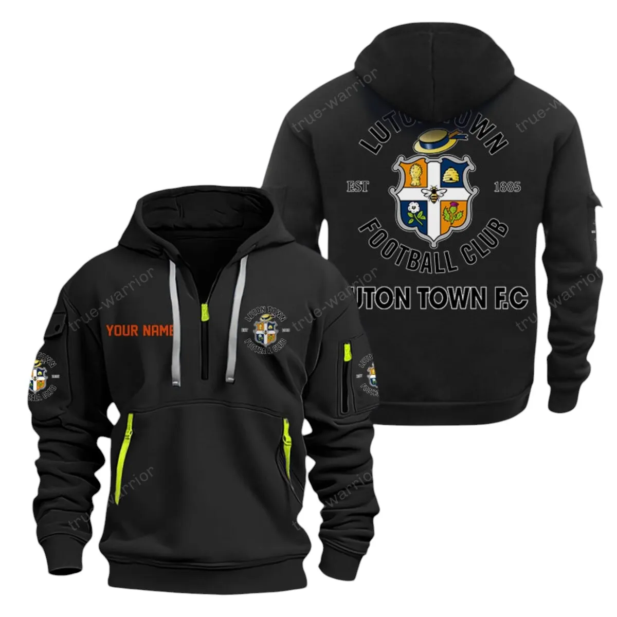 Luton Town Hoodie Half Zip, All Over Print Hoodie For Luton Town Fans EPL28042525894 - Black