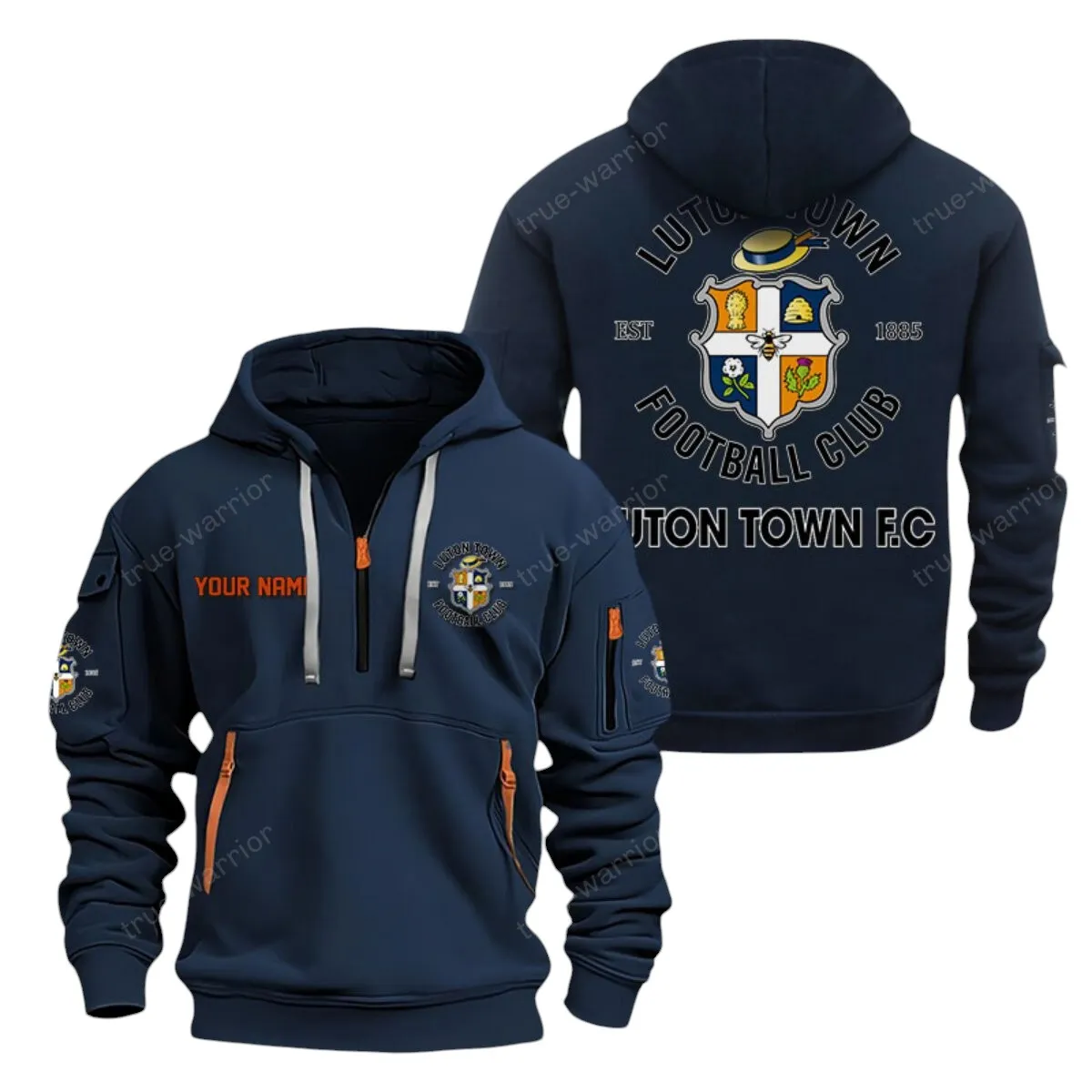 Luton Town Hoodie Half Zip, All Over Print Hoodie For Luton Town Fans EPL28042525894 - Navy