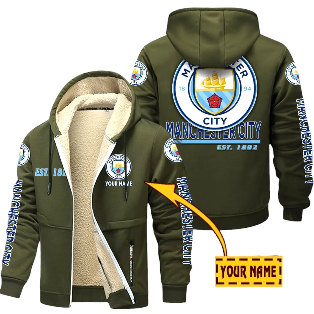 Manchester City EPL Lamb Fleece Thick Coat SPO0520007, Gift For Fan Manchester City - Army Green