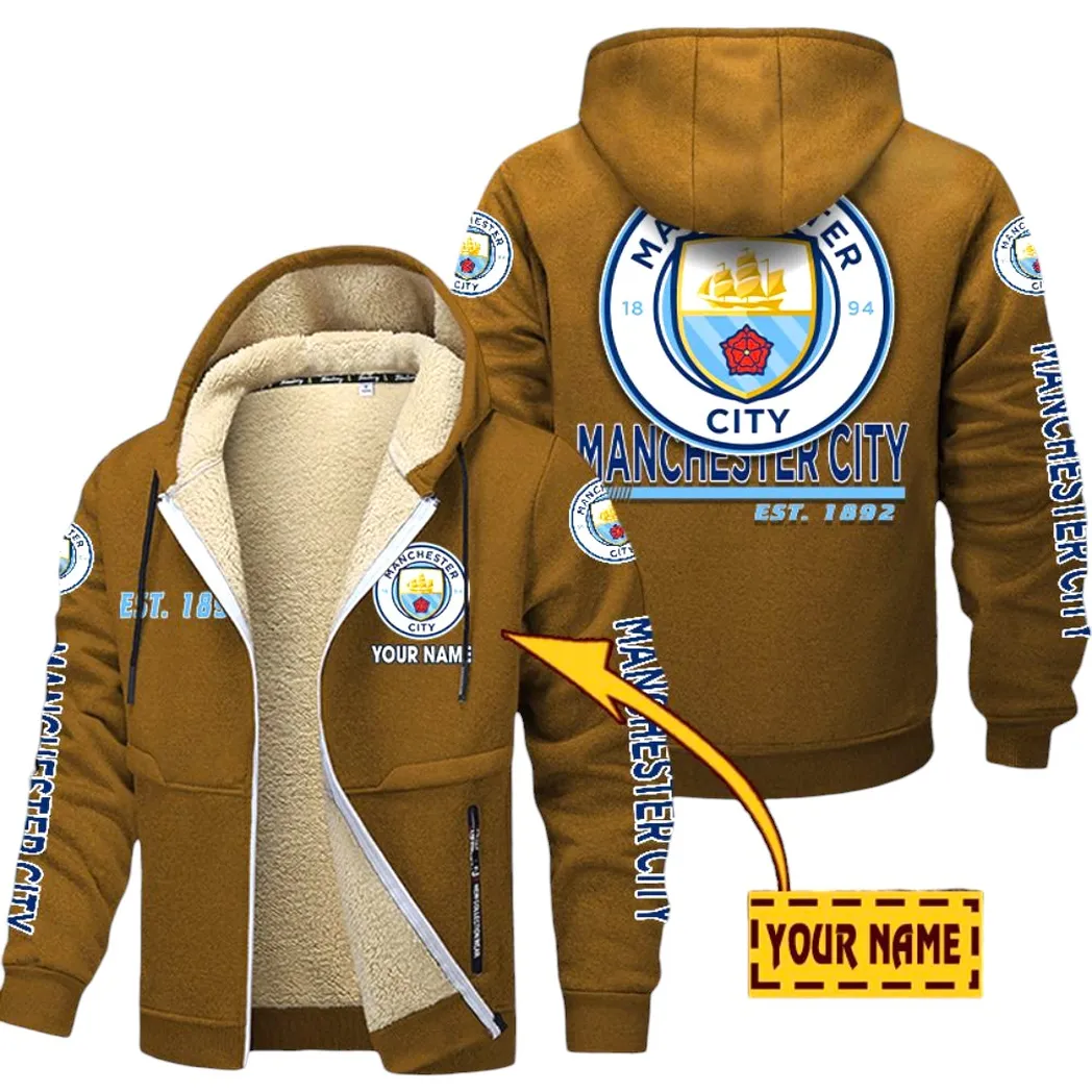 Manchester City EPL Lamb Fleece Thick Coat SPO0520007, Gift For Fan Manchester City - Brown